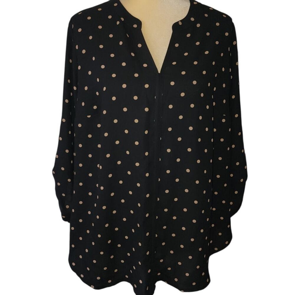 41Hawthorn Women's Black & Tan Polka Dot Semi Sheer Blouse Plus Size 2X